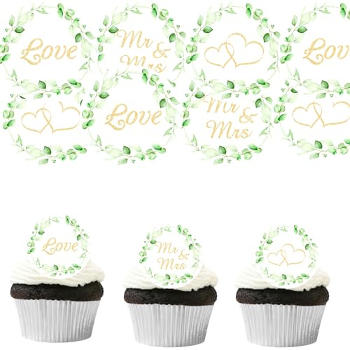 ENLACE Ätbar tårtdekoration, bröllop, 48 stycken Mr & Mrs dekoration bröllopsplatser, cupcake, toppare, bröllopstårta, dekoration, herr och fru tårtdekoration, ätbar, våffelpapper, Mr & Mrs för