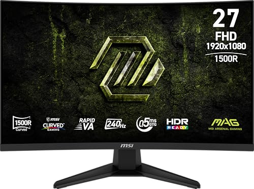 MSI MAG 275CF X24 Gaming Monitor 27 1920 x 1080 (FHD), 240 Hz, Adaptive Sync, HDR Compatible, HDMI, VGA Port, VESA Mount, Tilt, 4-Side Slim Chassis, 0.5ms, Black