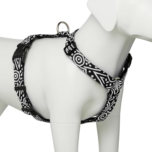 Small Adjustable No Pull Dog Harness for Small Breed Dogs and Puppies | Lightweight Nylon Dog Harness | Black and White Geometric Print Walking and Training Vest (Black, Small)