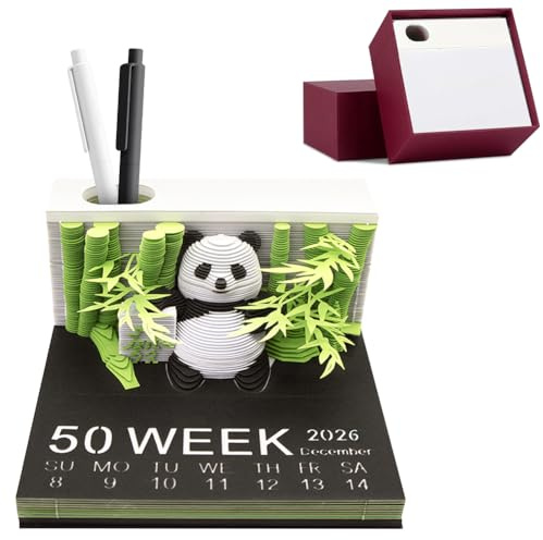 3D-Notizblock Panda 2026, Abreißen Panda Kalender, 2026 Tischkalender-Notizblock, Demotivierende Tischkalender, Kreative Papierskulptur Panda Desktop Ornament (Panda - A)