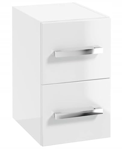 .Deftrans - Badezimmerschrank Hängeschrank Weiß Hochglanz 30x40x50 cm, Badschrank schmal mit 2 Schubladen, Wandschrank Badezimmer Aufbewahrung