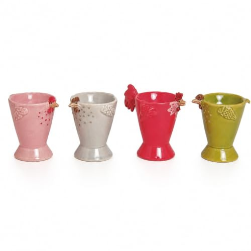 Topshop24you Eierbecher Set Eierhalter Keramik 4 Farben 7 cm mit Huhn Motiv