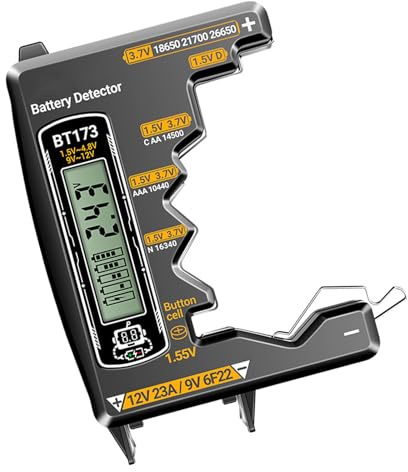 Hkfgdjdl Probador de batería con compatibilidad de múltiples tipos para celdas 3A, 9V, 12V, 23A, 18650, doble pantalla portátil