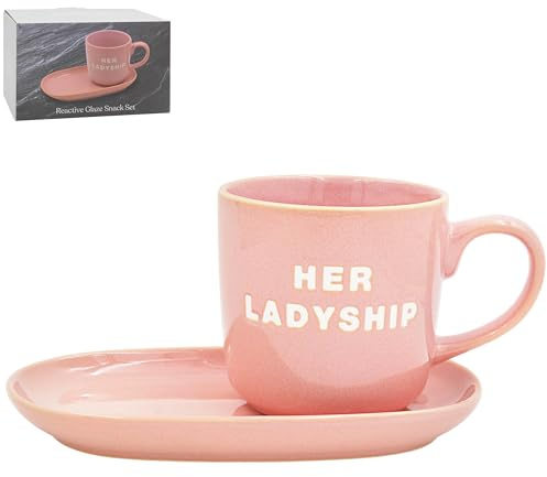 Lesser & Pavey Just Saying Her Ladyship Reactive Glaze Snack Set | Tea Time, Mug & Matching Snack Plate, Home, Office, Kitchen, Hot Drinks