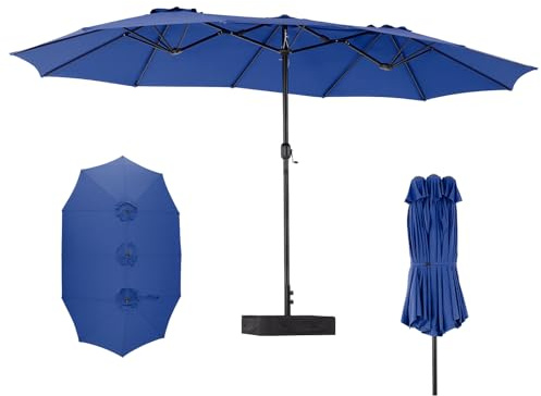 DUMOS 15FT Large Patio Umbrella with Base Included, Rectangle Table Umbrella Outdoor Patio, Outside Umbrellas for Deck, Market, Backyard, Blue