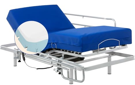 Geriafy - Pack Cama articulada Reforzada con colchón viscoelástico Professional V6 | Funda Impermeable (105x190 cm, barandillas)