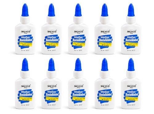 10er-Pack Bastelkleber à 40 Gramm / 10 kleine Handliche Flaschen/Ideal für Kinderhände/Großpackung für Kindergarten oder Zuhause/Lösungsmittelfrei/Weiß, Transparent Klebend