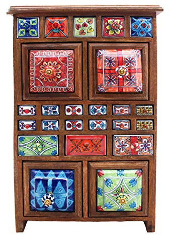 Gall&Zick Kommode Schrank Holz Schublade Keramik Möbel Bunt Dekoration