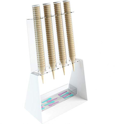 DesignPlex Portaconi Gelato da banco a 4 colonne in plexiglass Bianco con Porta cucchiaini - Misure totali: 45 x 26 x H81