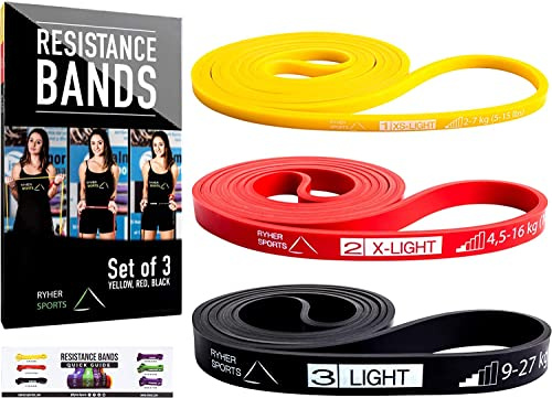 Ryher | Resistance Band – Widerstandsband und Fitnessband im 1er oder 3er Set - Für Dein Krafttraining und Sport Home Workout – Elastisches Fitness Band in verschiedenen Stärken, Längen und Farben