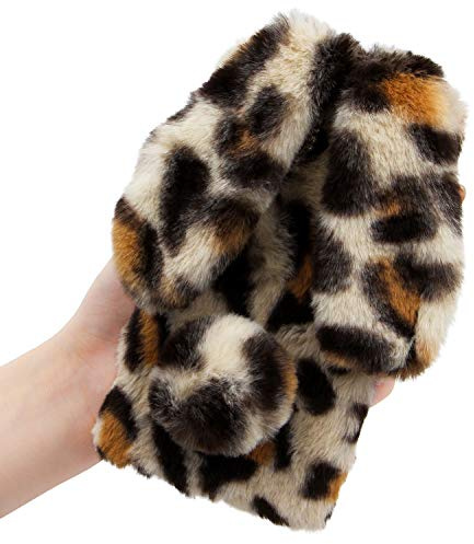 LCHDA Plüsch Hülle für iPhone 7/iPhone 8 Künstlicher Haar Flauschige Kaninchen Handyhülle Mädchen Süße Hasen Ohren Fell Niedlich Handytasche Stoßfest Schützend TPU Silikonhülle - Leopard Beige