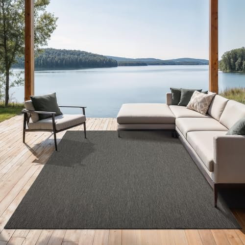 the carpet Mistra - Moderner In- und Outdoor Teppich, perfekt für das Wohnzimmer, Schlafzimmer oder die Terrasse, Wetterfest, langlebig und pflegeleicht, Anthrazit, 200 x 280 cm
