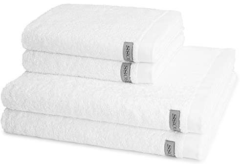 Ross - 4 teiliges Frottier-Set - Sinfonie (2 X Handtuch 2 X Duschtuch im Set) - 500 g/m2 - Baumwolle - Walkfrottee - saugstark - weich und flauschig - Weiß