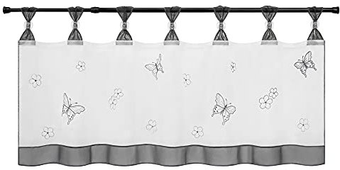 HeichkelL Scheibengardine Schmetterling Stickerei Bistrogardine Küchengardine Voile Kurzgardine mit Schlaufen Modern Inklusive Deko-Kugeln Grau HxB 30x90 cm