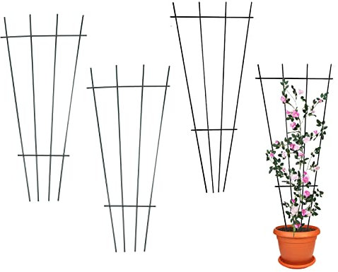 Flueyer Lot de 4 treillis pour plantes grimpantes d'intérieur - Revêtement vert - Support de fleurs en métal - Pour intérieur et extérieur
