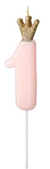 PartyDeco Geburtstagskerze mit Krönchen | Hellrosa 1