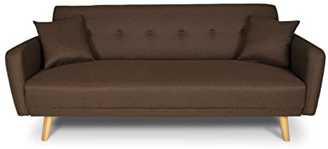 SAMIRA Divano Letto clic clac in Tessuto Grigio, Divano 3 posti MOD. Henry (Marrone)