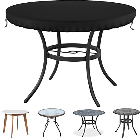Delixike Garden Table Cover, Round Garden Table Cover, Waterproof, Windproof, Anti-UV, Tear-Resistant, 600D Easy to Clean for Outdoor/Indoor, 49 Inch
