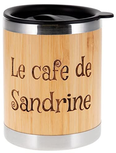 Thermobecher aus Holz mit personalisierbarem Text in Tassenform - Henkelloser Kaffeebecher aus Bambus mit persönlicher Textgravur - Dicker personalisierbarer Thermobecher aus Holz