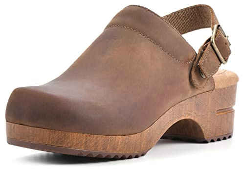 WHITE MOUNTAIN Shoes Being Leather Footbeds Clog, Brown/Leather, 8 M