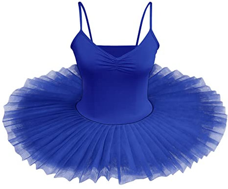 IBTOM CASTLE Damen Schwanensee-Tanz Eiskunstlauf Strumpfhose Tütü Ärmellos Einfarbig Balletttrikot Ballettkleidung Klassisch Ballerina Ballettrock Tüllrock Königsblau M
