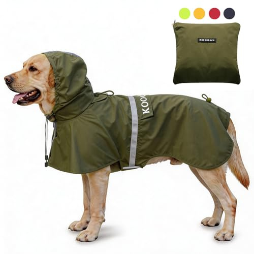 KOOGAL Imperméables pour Chiens avec Capuchon Impermeable Chien, Manteau Chien Imperméable, ultraléger et aéré avec Bandes réfléchissantes pour Chiens Moyens à Grands (Vert, 4XL)
