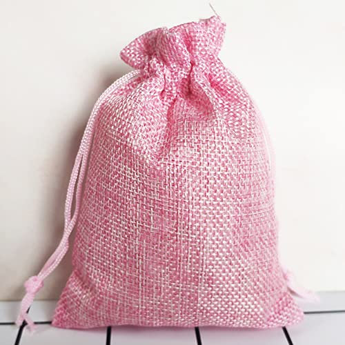50 Stück Jute Sack Jutesäckchen Jutebeutel, Mini Kleine Stoffbeutel Flachbeutel Baumwolle Säckchen für Weihnachten Halloween Ostern Muttertag Hochzeit Geburtstag Papiertüten-rosa-13x18cm