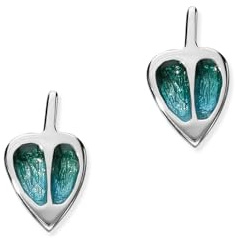 ORTAK 925 Sterling Silver Handmade Stud Earrings | Charles Rennie Mackintosh Inspired Design | Art Nouveau Movement | Hand Enamel in Forever Green Colourways | Fine Jewellery | Made in Scotland