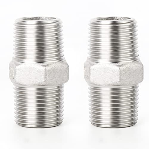 ERGAOBOY 2Pcs SS304 3/4 Male BSP Thread Straight Hex Nipple Fitting