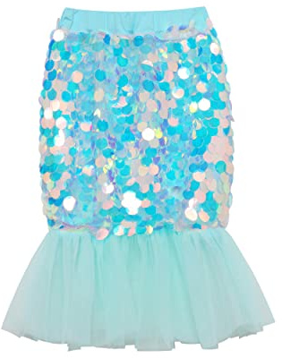KISLOVE Jupe crayon à paillettes avec queue de sirène plissée en tulle 2-8 ans, Vert, 5 ans