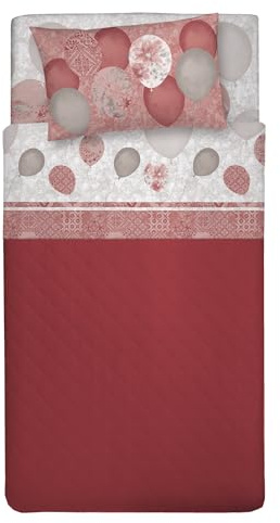 PENSIERI DELICATI Completo Letto Singolo 100% Cotone, Completo Lenzuola Singolo 90x200 Comprensivo di Lenzuolo sotto, Lenzuolo sopra e 1 Federa a Sacchetto, Made in Italy, Fantasia Palloncini Rosso