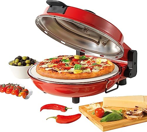 Giles & Posner 12'' Electric Pizza Oven with Stone Base – 5 Heat Settings, Cook Fresh & Frozen Pizza’s In 5 Minutes, Includes Pizza Stone, Cutter & 2 Pizza Paddles, Countertop Pizza Maker, 1200W