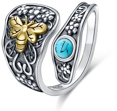 Anello cucchiaio da donna in argento sterling 925 turchese farfalla anello regolabile girasole/fiore di loto anello dichiarazione vintage gioielli vittoriani regalo per le donne, Argento sterling