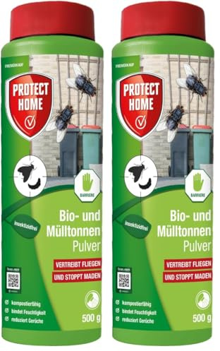 PROTECT HOME Natria Bio- und Mülltonnenpulver, gegen Maden und Fliegen in der Mülltonne, 500 g (Packung mit 2)