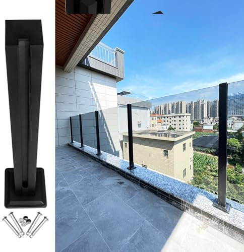 LXLZYXSF Black Glass Panel Post Floor Glass Clip for Deck Balcony Courtyard, Pool Fence Clamp 304 Stainless Steel Stairs Balustrade Columns, Square (Color : Deep Coffee, Size : 105cm/41.3inch High)