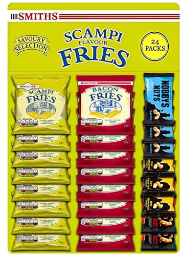 Smith’s Scampi and Bacon Fries, Bacon Fries 24g and Scampi Fries 27g Pub Card Bundle Snack With Lemon & Bacon Flavored for Light Snack (8 x Bacon & Scampi Fries With 3 Flavored Peanuts)