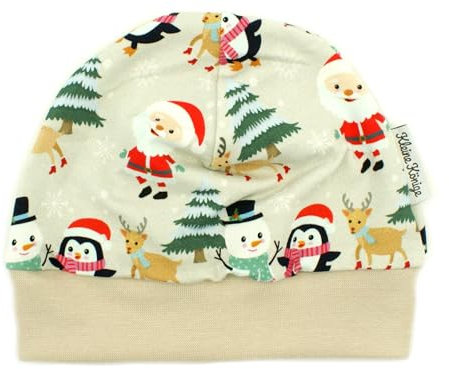 Kleine Könige Mütze Baby Jungen Beanie · Modell Schneemann Weihnachstmann Weihnachtsfreude, beige · Ökotex 100 Zertifiziert · Größe 74/80