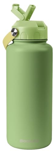Blackube Gourde isotherme en acier inoxydable avec paille - 1 l - Sans BPA - Anti-fuite - Grande gourde en métal