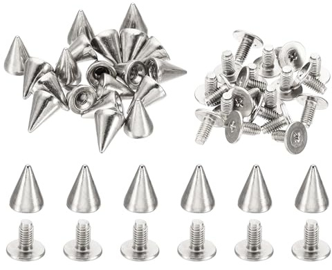 PATIKIL 10 mm dubbar för kläder, 20 uppsättningar dubbar och spikar läder nitar kon spikar metall skruvdubbar för kläder läder hantverk tygskor punk väska läder, 7 x 10 mm, silverton