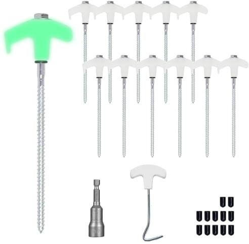 HuaMuDM 12x Zeltheringe， Schwere Zeltheringe， Felsbodenhering， Bodenanker, Heringe Stahl mit Gewinde und Seil-Halterung, Verzinkte Heringe Camping, stabile Bodenanker fürs Camping (A)