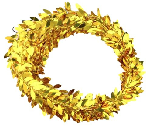 Whakano 1 Stück Glitzer Blatt Girlande Lametta 7,5m,hängende Weihnachtsdeko Girlande Lametta Draht für Weihnachtsgirlande Weihnachtsbaum Zuhause Hochzeit Party Karneval Dekoration,Gold