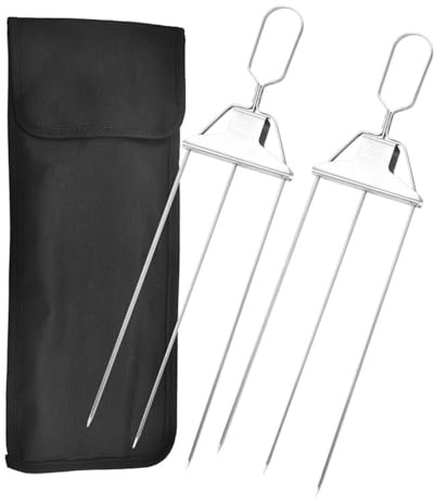Brochettes à 3 pointes pour griller, barbecue à 3 voies, anti-rouille de 14,7 pouces avec sac en tissu Oxford pour légumes et fruits