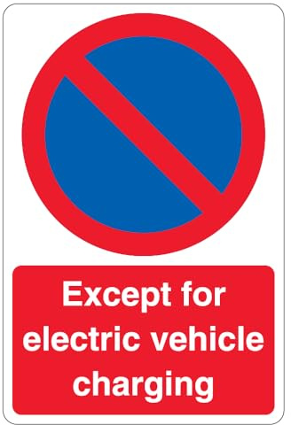 V Safety Except Electric Vehicle Charging - No Waiting 400 x 600 mm - 3mm Aluminium Composite Safety Sign
