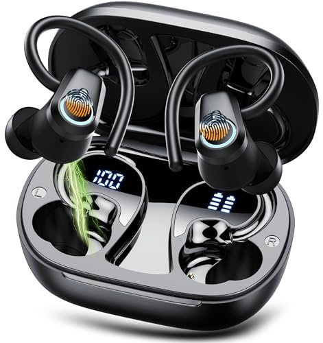 Wireless Earbuds, Bluetooth 5.4 Headphones with 4 ENC Noise Canceling Mic, 50H Stereo Sport Ear Buds with Earhooks, Dual LED Display Wireless Earphones, IP7 Waterproof Wireless Headphones for Running