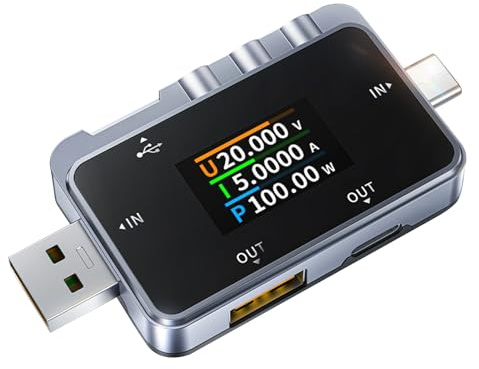 DEWIN USB Tester Messgerät, FNAC-28 USB und USB C Tester Digitales Voltmeter Amperemeter Power Bank Ladegerät Kapazität Messgerät Erkennung