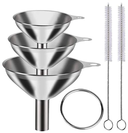 Embudo de acero inoxidable, Paquete de 3/5 embudos de cocina de acero inoxidable, embudos metálicos de calidad alimentaria for llenar botellas, embudos pequeños for especias de aceite esencial(5pcs Se