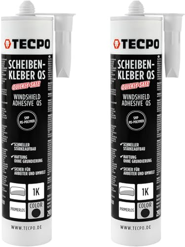TECPO Scheibenkleber Quickly-Safe, MS-Polymer primerlos mit Kleb- und Dichtstoff-Technologie Scheibenklebstoff - Elastisch witterungsbeständiger Klebstoff zum Verkleben und Abdichten (2X 290 ml)