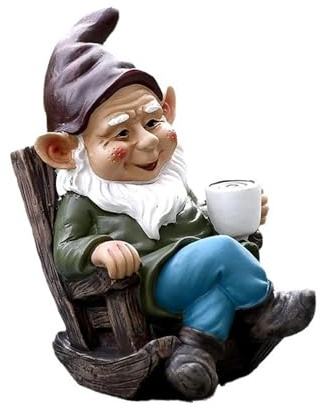 HABITZ Kaffeetrinkende Gartenzwerg Statue Dekoration Draußen Lustige Statuen Schaukelstuhl Figur Ornament Draußen Feen Harzzwerge Sukkulenten for Terrasse,Hof,Rasen,Drinnen,Tischplatte,Zuhause