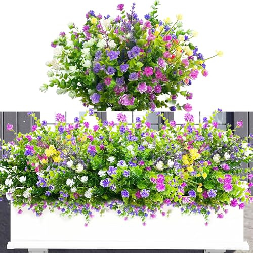 LuckyCao Künstliche Blumen 10 Bündel Balkon Kunstblumen UV-beständig Wetterfest - Kunstpflanzen wie Echt Balkonpflanzen für Balkonkasten Balkon Garten, Innen Außen Deko Blumenstrauß (E)