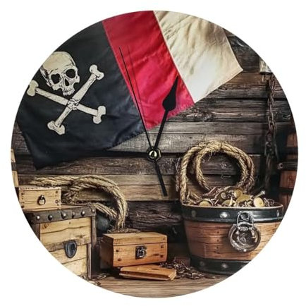 Mappa del tesoro nautico con ponte della nave orologio da parete decorativo, orologio da parete silenzioso da 25,4 cm, funzionamento a batteria, per camera da letto, cucina, soggiorno, ufficio